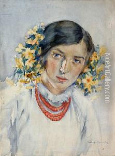 Portret Dziewczyny Oil Painting - Aleksander Augustynowicz