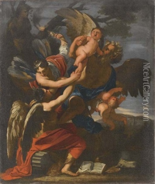 Allegoria Del Tempo (+ Minerva Vincitrice; 2 Works) Oil Painting - Charles Dauphin