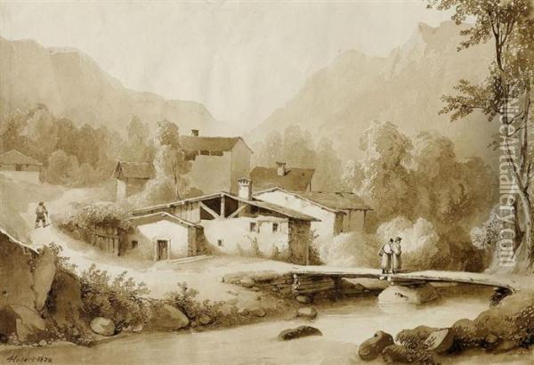 Gebirgslandschaft Mt Gehoft An Einem Fluss Oil Painting - Jean Daniel Huber