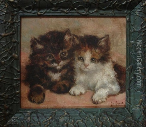 Two Kittens Oil Painting - Marie Yvonne Laur