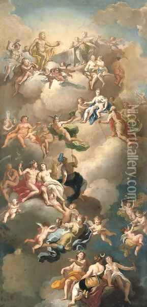 The Triumph of the Gods, a modello for a ceiling Oil Painting - Giacinto Diano