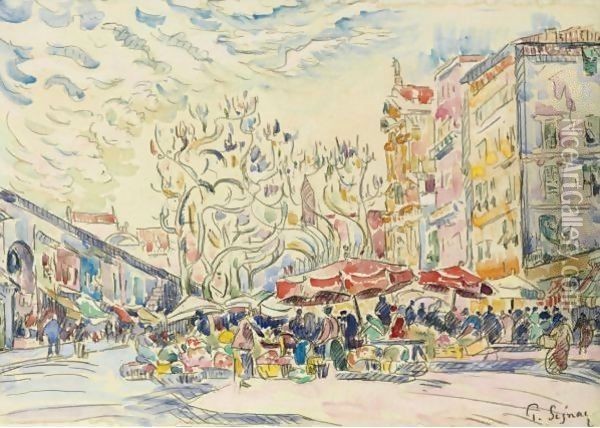 Nice, Le Cours Saleya Oil Painting - Paul Signac