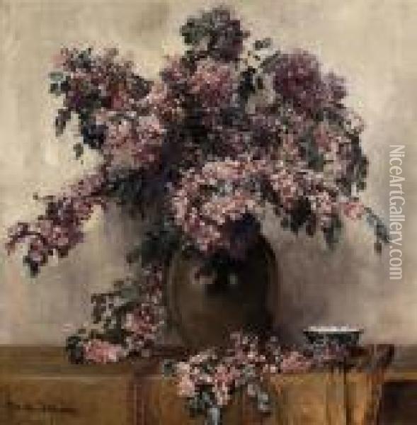 A Still Life With Pink Flowers Oil Painting - Frans David Oerder