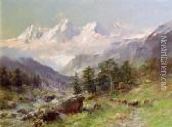 Die Mischabelgruppe Von Der Almagel-alpe Oil Painting - Edward Theodore Compton