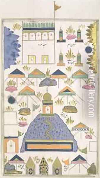 Points of Pilgimage at Mecca and Medina from Futuh al-Haramain 1589 Oil Painting - al-Din Muhyi