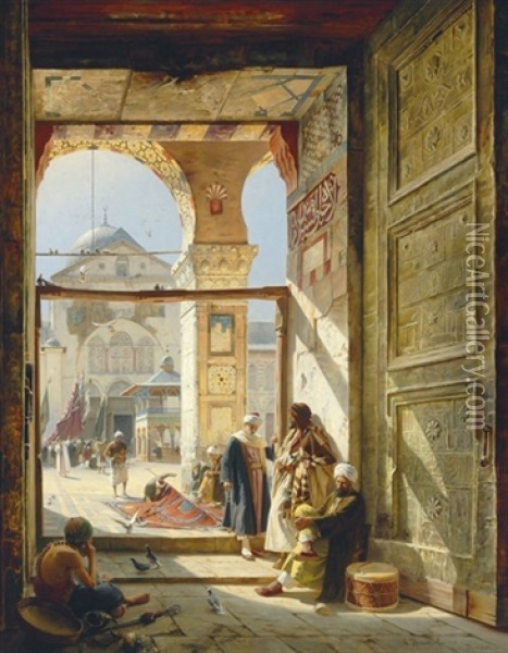 The Gate Of The Great Umayyad Mosque, Damascus Oil Painting - Gustav Bauernfeind