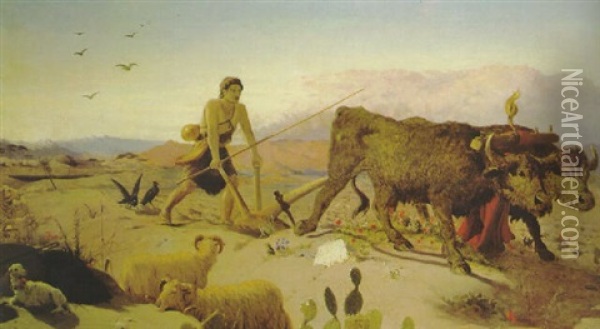 Pflugender Bauer In Einer Landschaft Oil Painting - Cyril Wiseman Herbert