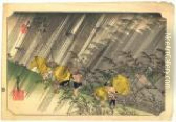 Les Cinquante Trois Relais De Tokaido Oil Painting - Utagawa or Ando Hiroshige