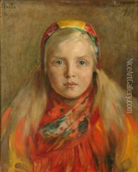 Portrait Of A Young Girlhead And Shoulders Oil Painting - Hildegard Katarina Thorell