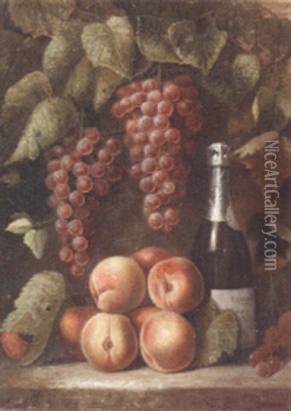Still Life With Grapes, Peaches And Bottle Oil Painting - Richard La Barre Goodwin
