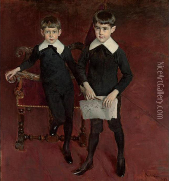 Portrait Of Luis And Pedro Subercaseaux Oil Painting - Giovanni Boldini