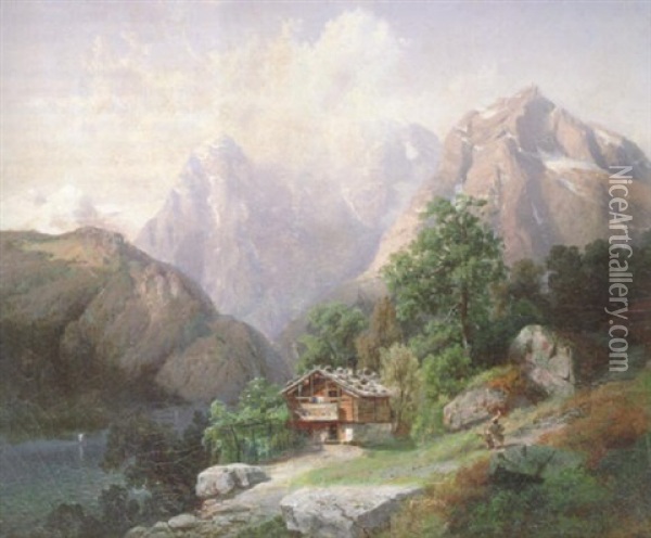 Berglandschaft In Der Schweiz Oil Painting - George Jabin