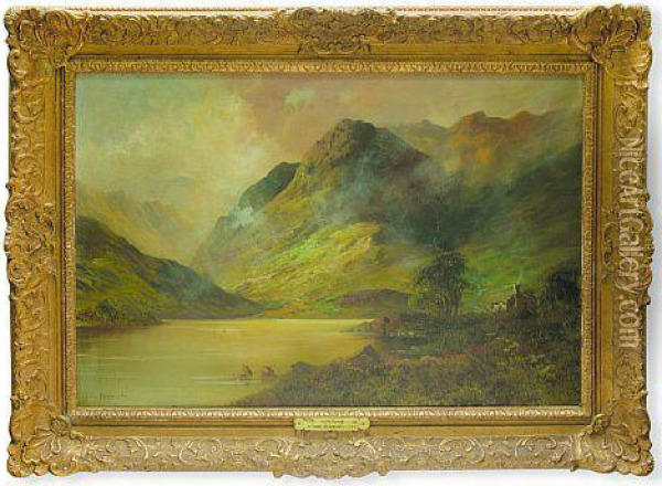 The Highland Lake Oil Painting - Alfred de Breanski