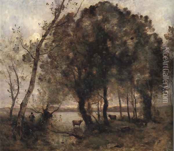 The Lake 1861 Oil Painting - Jean-Baptiste-Camille Corot