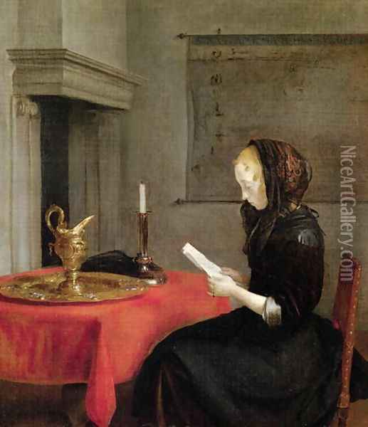 Woman Reading, c.1662 Oil Painting - Gerard Terborch
