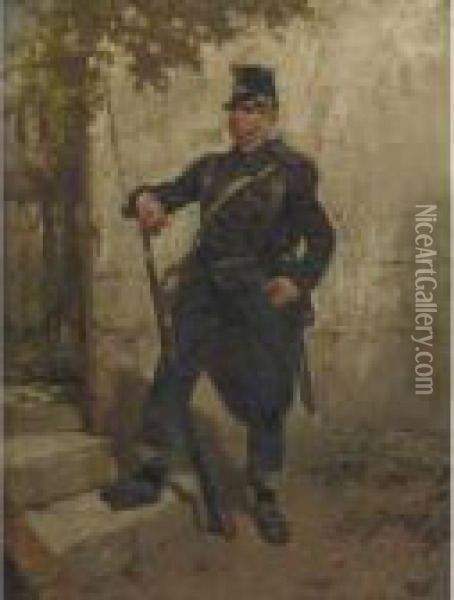 Standing Soldier Oil Painting - Hermanus Willem Koekkoek