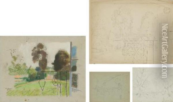 Five Views Of Chateau Des Touches; And Study Of A Landscape Oil Painting - Konstantin Andreevic Somov
