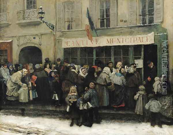 A Soup Kitchen during the Siege of Paris, after 1870 Oil Painting - Henri Pille