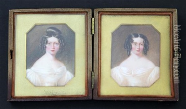 Miniatures Of Young Ladies (a Pair) Oil Painting - William Egley