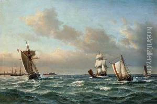 Segelschiffe Im Oresund Vor Schloss Kronborg Oil Painting - Anton Melbye