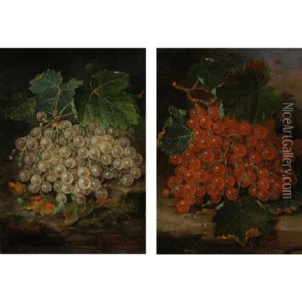 Still Life With Currants (pair) Oil Painting - George Forster