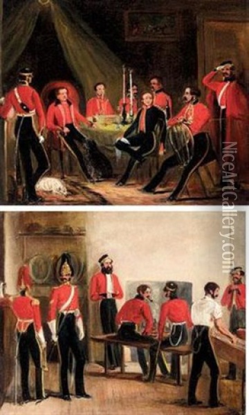 Soldiers And Officers Of The 1st Dragoon Guards Oil Painting - John Ferneley Jr.