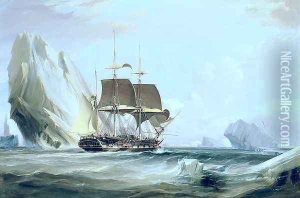 The Barque 'Auriga' in Antarctic Waters, 1838 Oil Painting - George Chambers