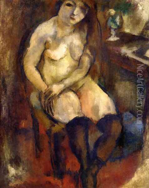 Nude with Black Stockings Oil Painting - Jules Pascin