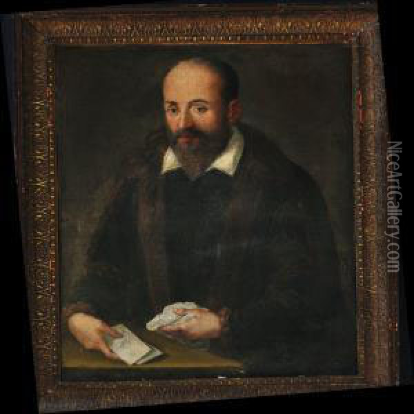 A Bearded Man Holding A Document And A Handkerchief Oil Painting - Tiziano Vecellio (Titian)