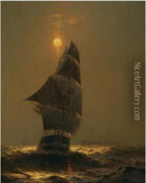 Sailing Under A Full Moon Oil Painting - Warren W. Sheppard
