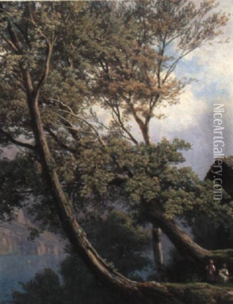 Uferlandschaft Mit Baumgruppe Oil Painting - Jean Philippe George-Julliard