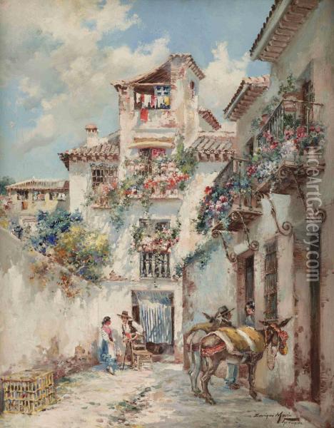Blossoming Flowers In Granada, Spain Oil Painting - Enrique Marin Higuero