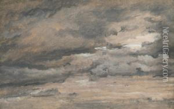 Luftstudie. Rodlig Aftenhimmel 
Med Tunge Sortgra Skyer (air Study.reddish Evening Sky With Heavy 
Black-grey Clouds) Oil Painting - Christen Kobke
