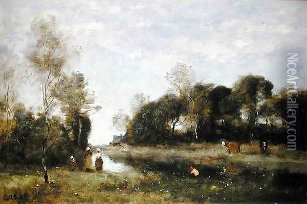 Souvenir of the Bresle at Incheville Oil Painting - Jean-Baptiste-Camille Corot