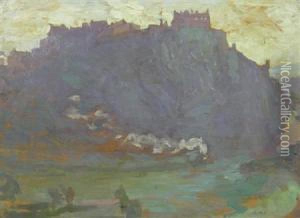 Edinburgh Castle In The Mist Oil Painting - Agnes Morison Mccrae