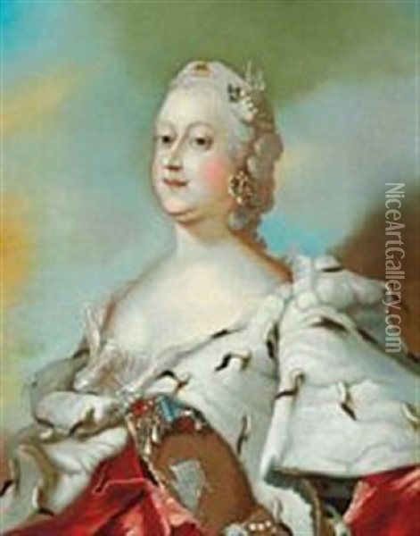 Portrait Of Queen Louise (1724-1751) Married To Frederik V Oil Painting - Carl Gustav Pilo