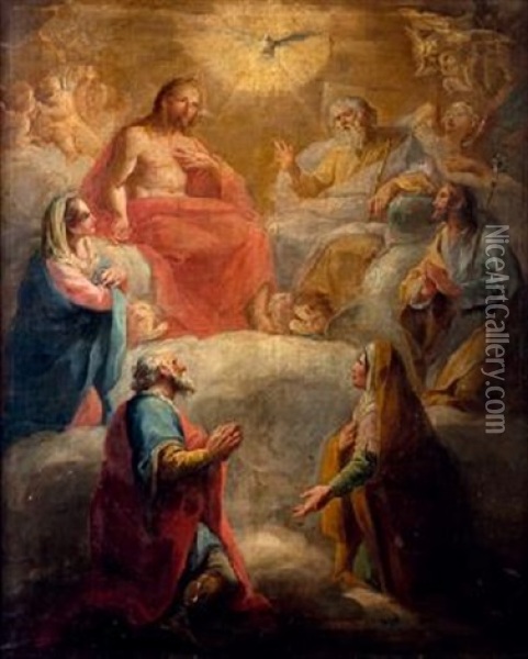 La Trinidad Con La Virgen, San Jose, San Joaquin Y Santa Ana Oil Painting - Mariano Salvador de Maella