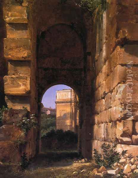 The Arch of Constantine Seen from the Colosseum Oil Painting - Lancelot Theodore Turpin De Crisse