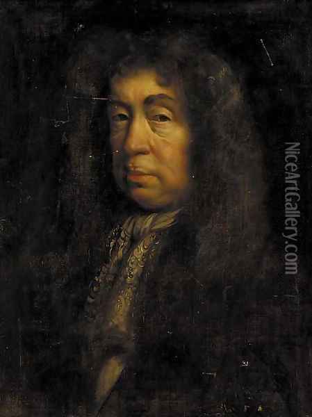 Portrait of the Duke of Layderdale, half-length, in a dark coat and lace jabot Oil Painting - John Riley