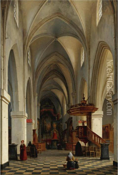 Interior Of A Cathedral Oil Painting - Hippolyte Sebron