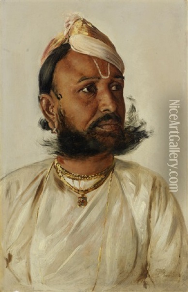 An Indian Oil Painting - Rudolph Swoboda the Younger