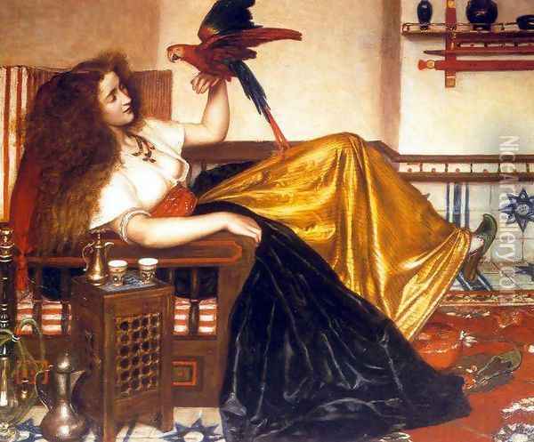 Reclining Woman with a Parrot Oil Painting - Valentine Cameron Prinsep