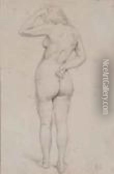 Academie De Femme Nue Vue De Dos Oil Painting - Eugene Delacroix