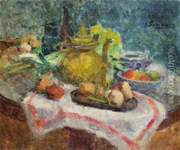 Theiere Et Legumes Oil Painting - Victor Simonin
