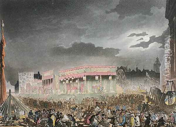 Bartholomew Fair, from the Microcosm of London, or London in Miniature, Vol. I, by Rudolph Ackerman, engraved by J. Bluch Oil Painting - Thomas Rowlandson
