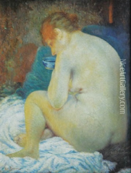 Sitting Woman's Nude Oil Painting - Vlacho Bukovac