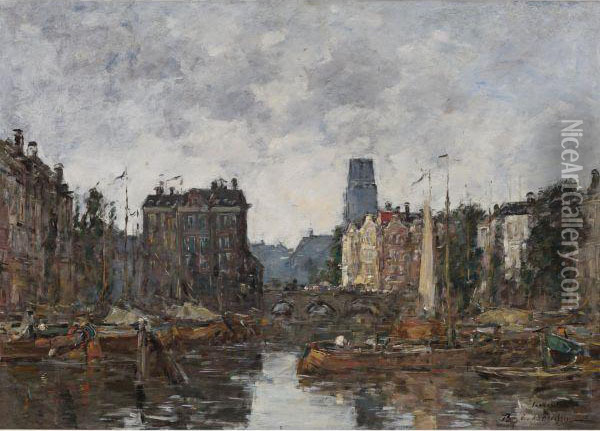 Rotterdam, Le Pont De La Bourse Oil Painting - Eugene Boudin