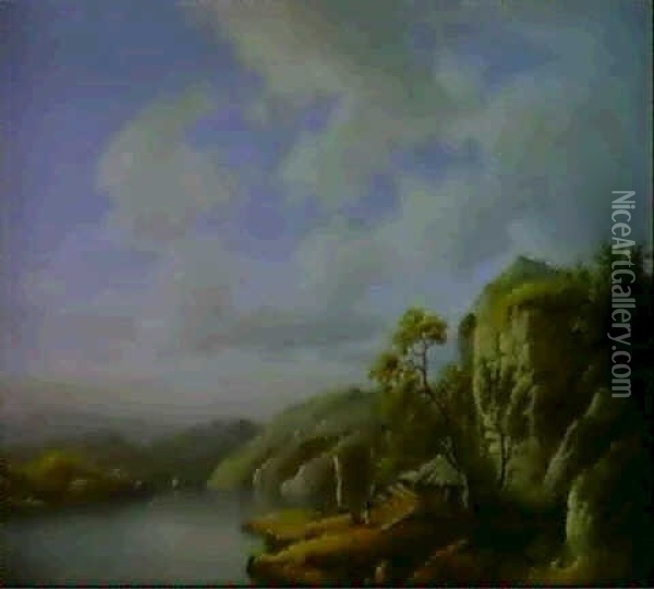 Sjomotiv Med Figurer Vid Hydda Oil Painting - Carl Abraham Rothsten
