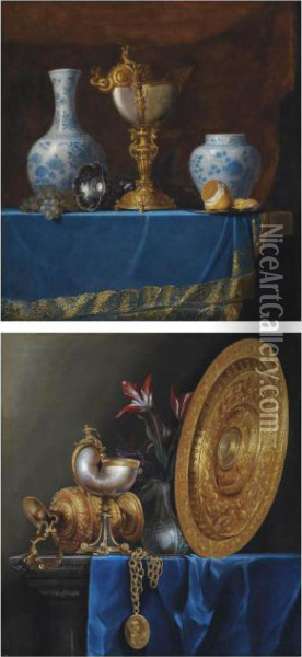 A Nautilus Cup Oil Painting - Meiffren (Ephren) Conte (Leconte)
