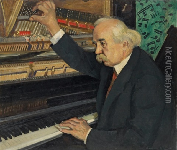 The Piano Tuner Oil Painting - Bernhard Gutmann